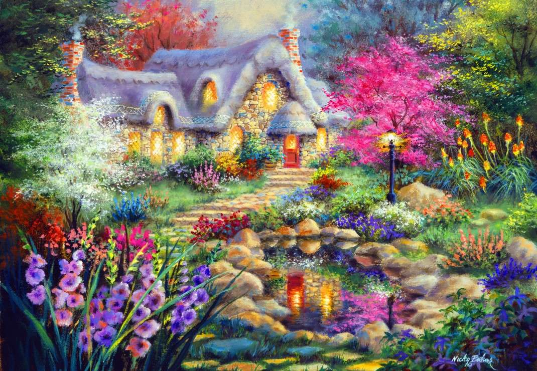 Cottage und sein Blumengarten Online-Puzzle