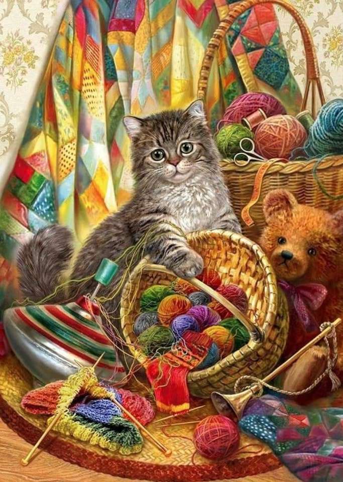 Cat with wool work online puzzle
