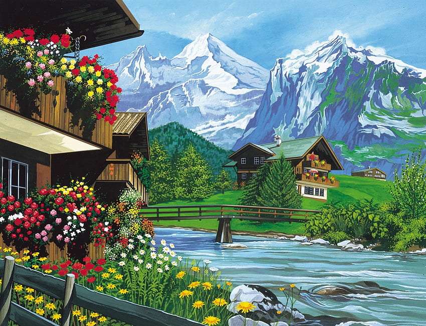 A beautiful place in the mountains by the river jigsaw puzzle online