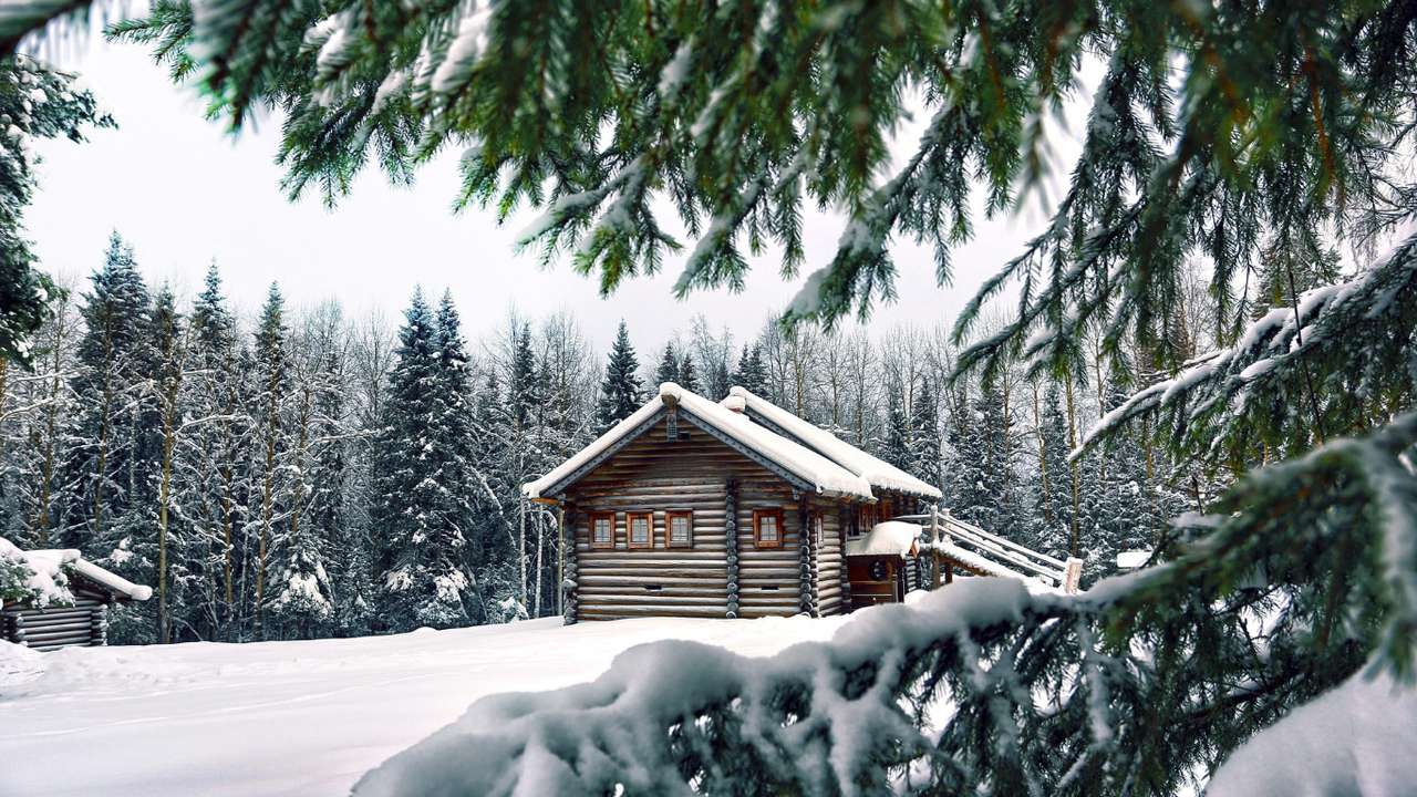 casa de montanha na neve puzzle online