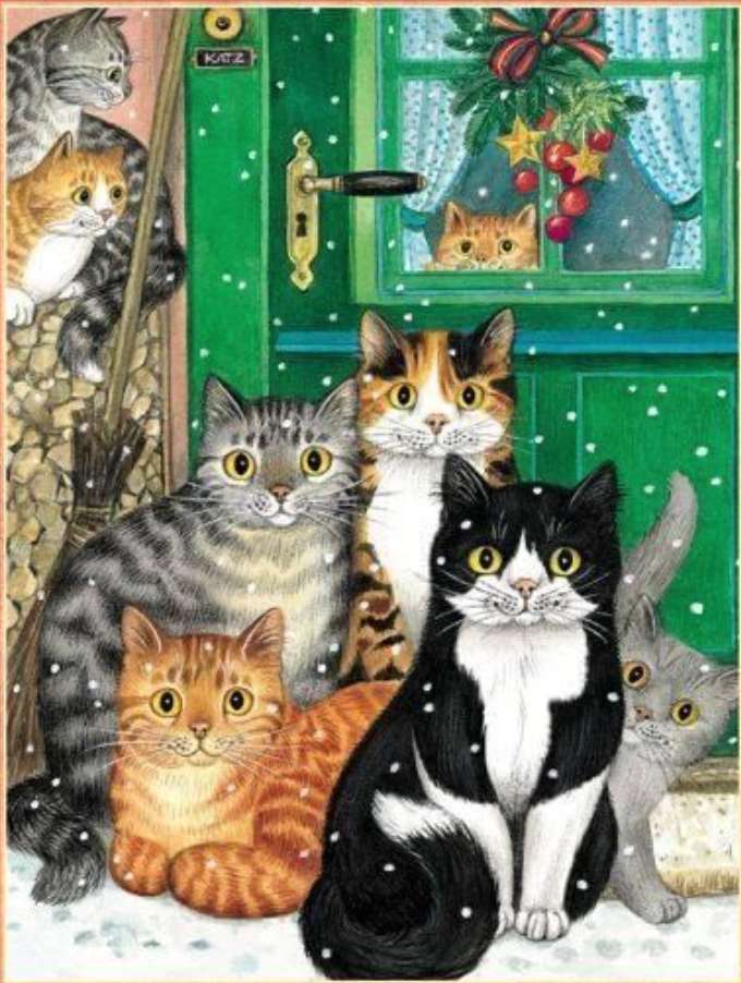 Pisicuțe la ușa casei puzzle online