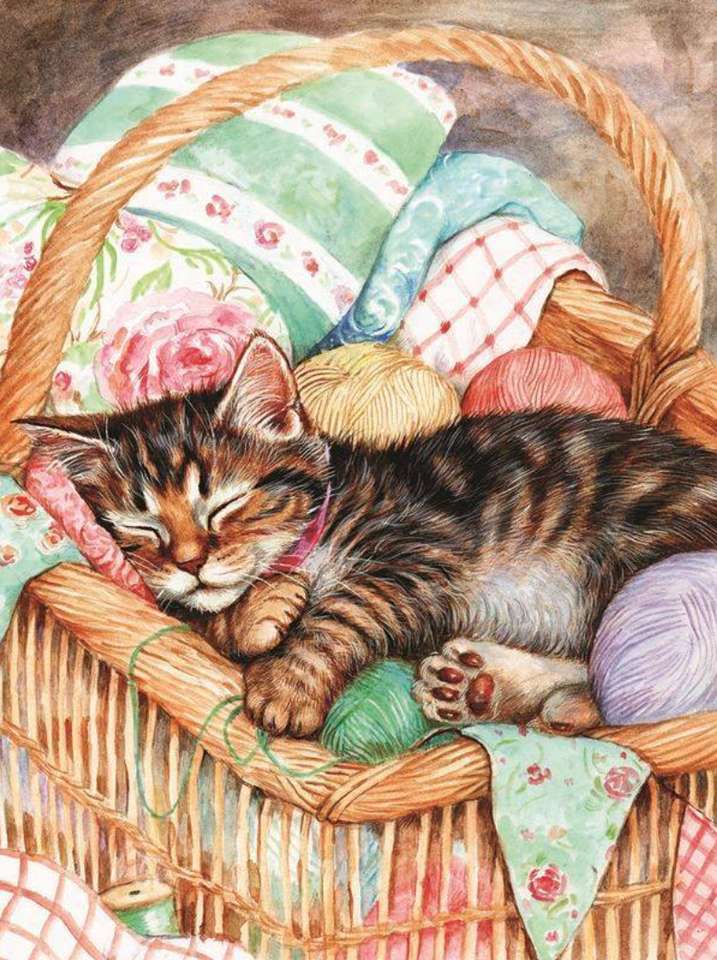 Gattino che dorme nel suo cesto puzzle online