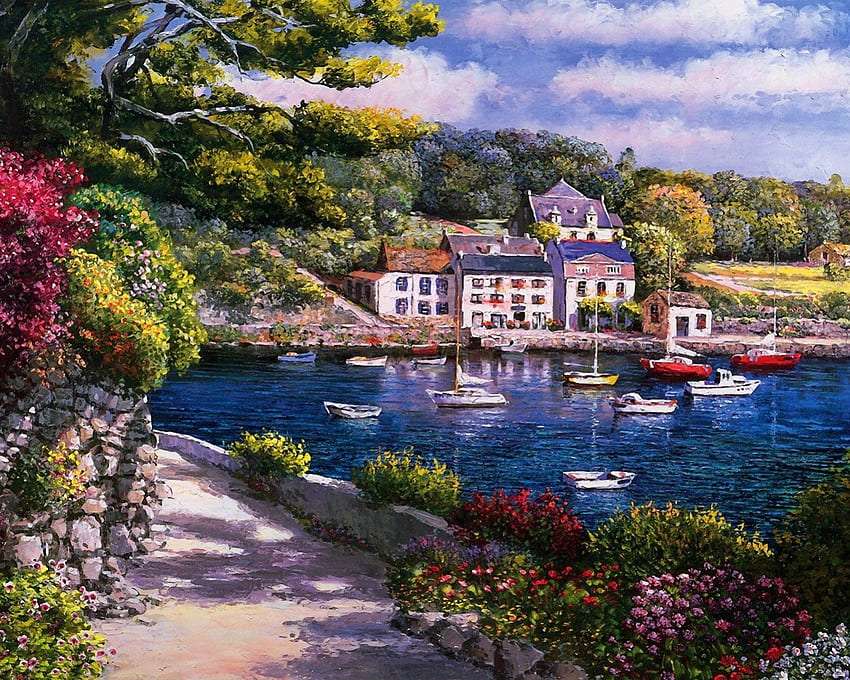 A small French port in the bay, beautiful there jigsaw puzzle online