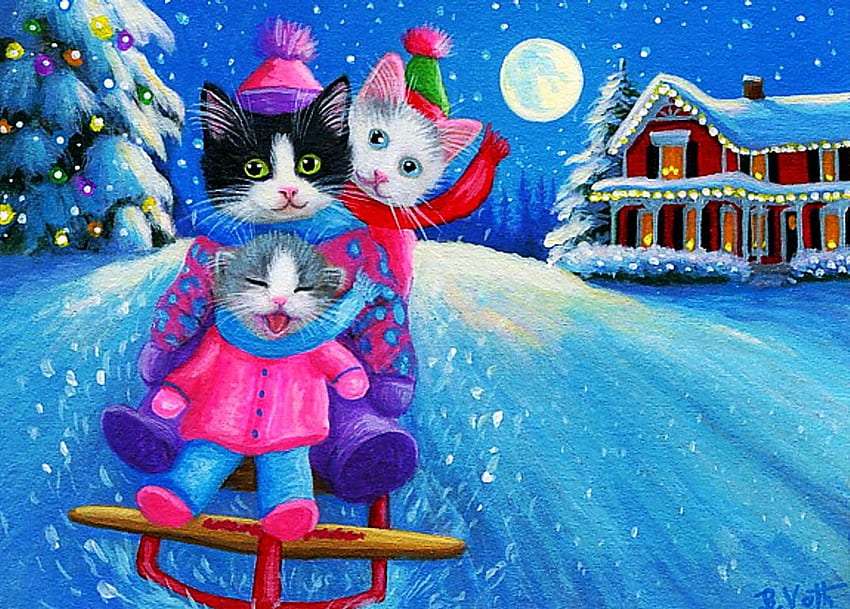 Crazy cats on a sled :) jigsaw puzzle online