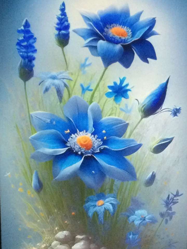 Blaue Blumen auf grauem Hintergrund Puzzlespiel online