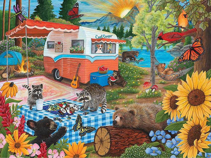 Huisdieren op de camping, het gebeurt online puzzel