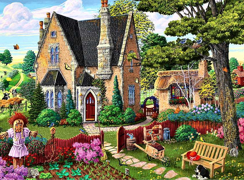 Очарователна селска къща с красива градина онлайн пъзел
