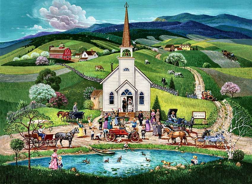 Un matrimonio vittoriano in una piccola cappella di campagna puzzle online