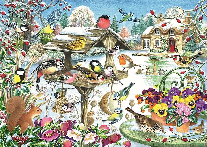 Winter Party - Petrecere de iarnă a păsărilor jigsaw puzzle online