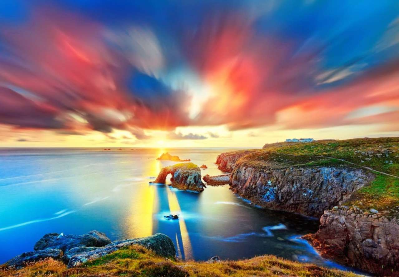 Krásná obloha - Východ slunce nad Cornwallem, online puzzle