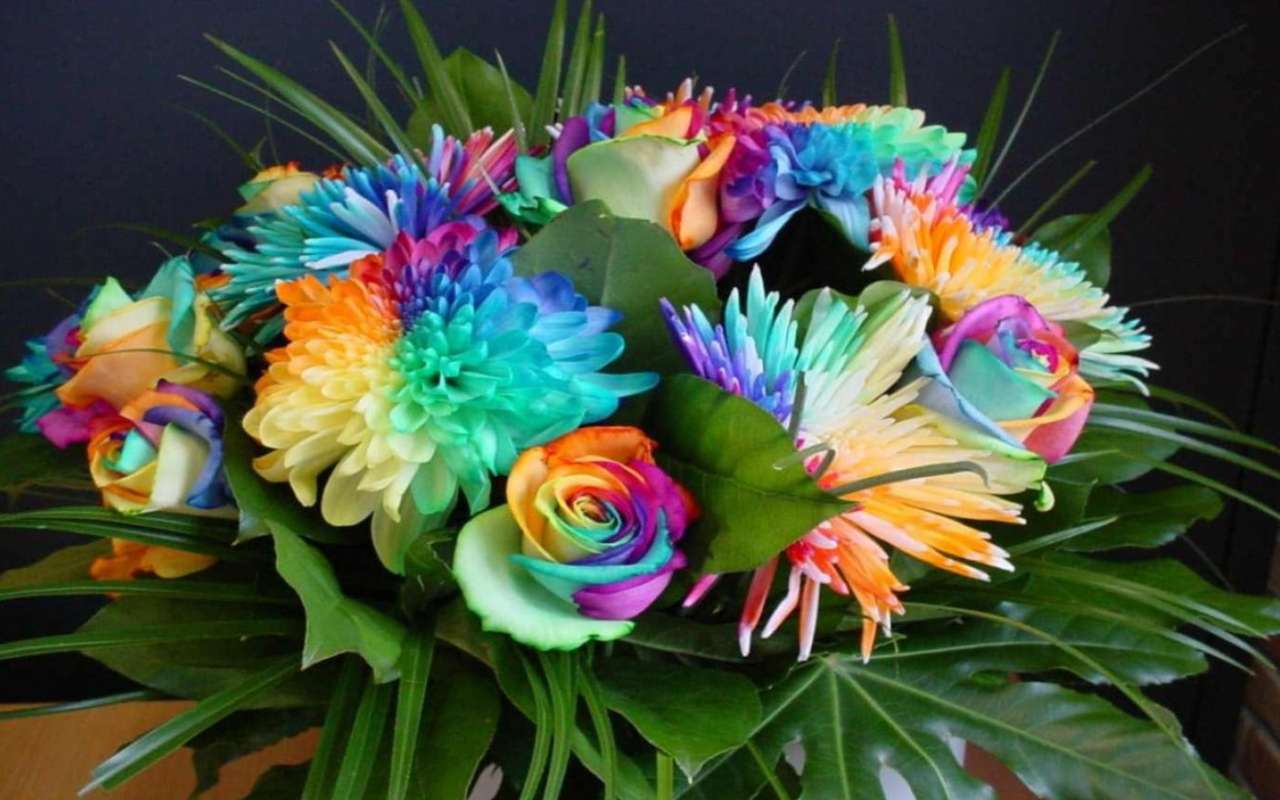 Un charmant bouquet aux couleurs de l'arc-en-ciel puzzle en ligne