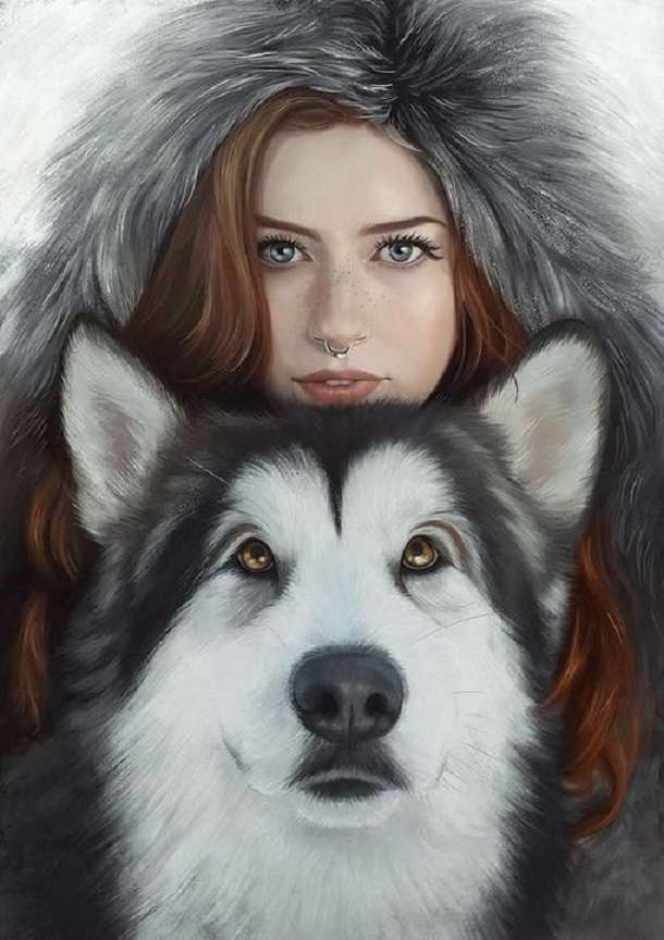 red haired beauty with husky jigsaw puzzle online