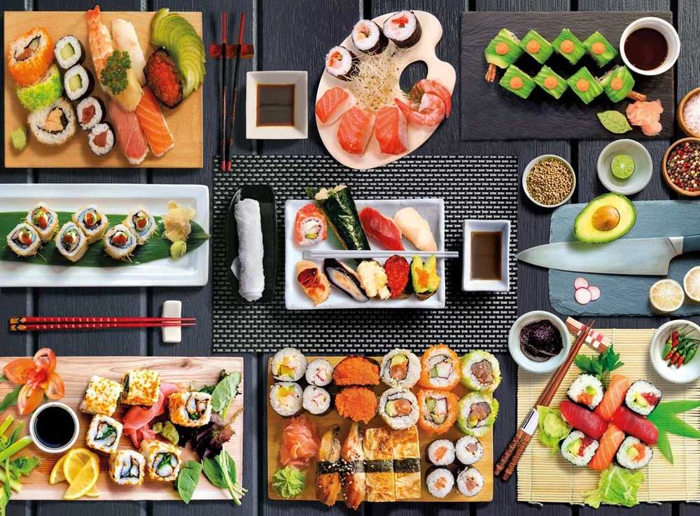 Ассорти кусочков суши онлайн-пазл