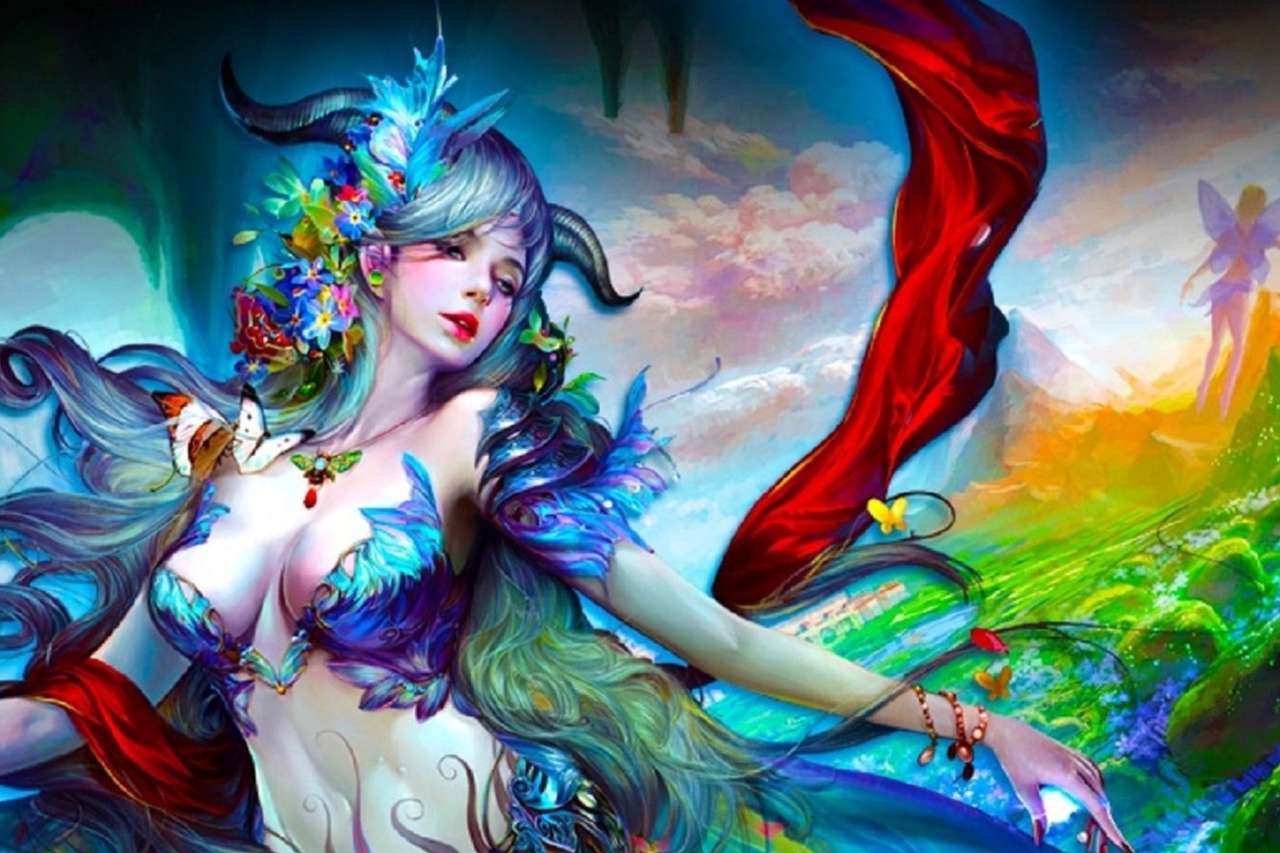 Fantasy Girl met afbeeldingen, mooie dame en kleuren legpuzzel online