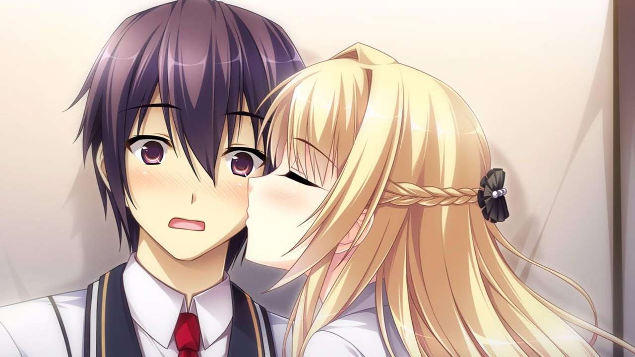 Anime flicka kyss pojke pussel på nätet