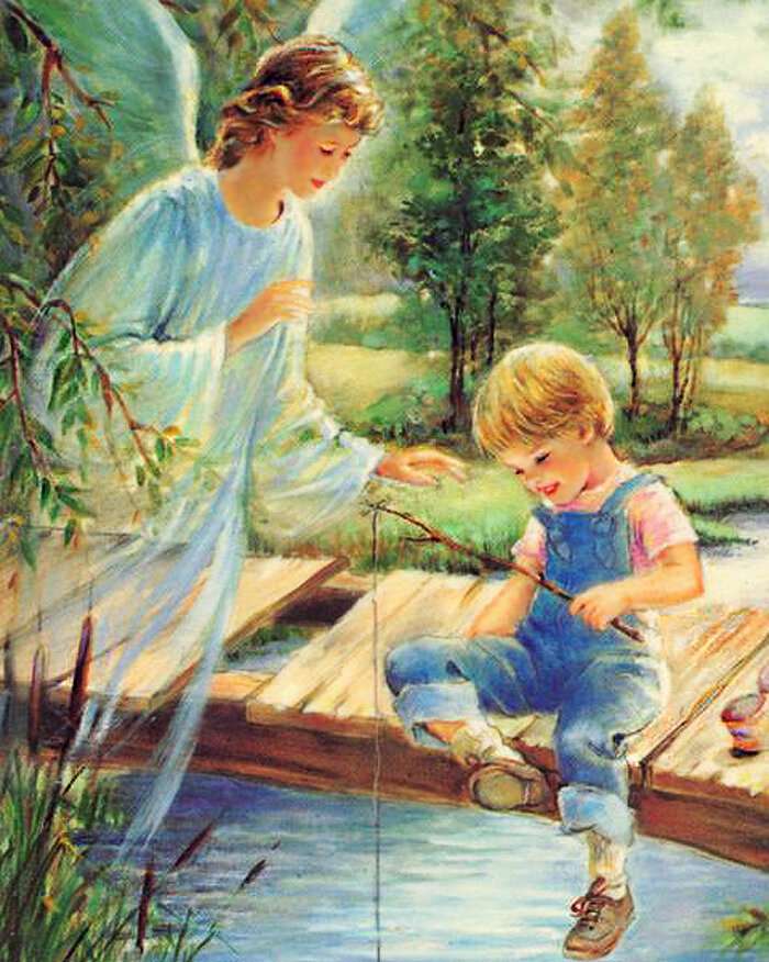 Angyal a fiú mellett a folyó mellett kirakós online
