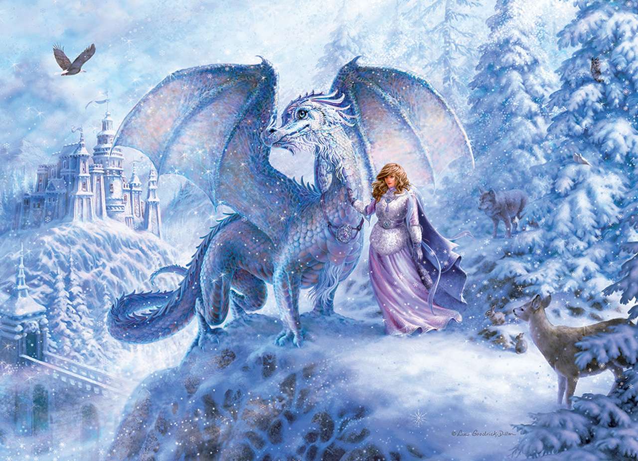 принцеса, замък и дракон онлайн пъзел