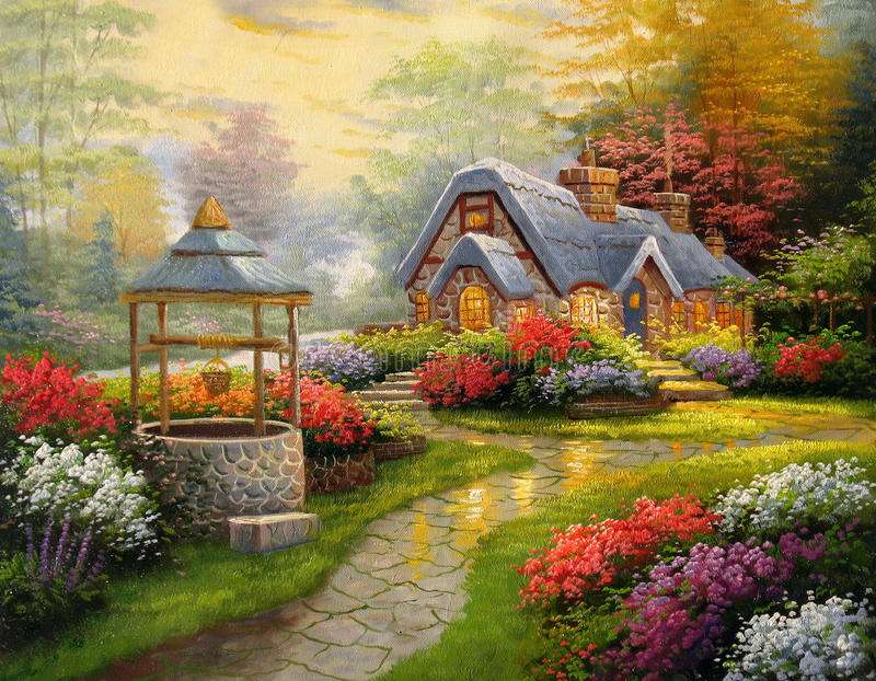 A house with a well in the countryside jigsaw puzzle online