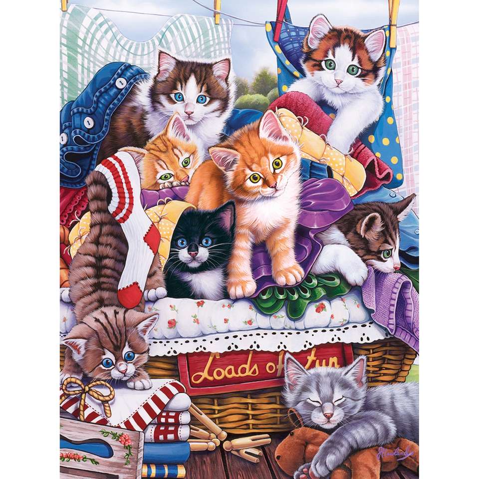 gatinhos no cesto de roupa suja puzzle online