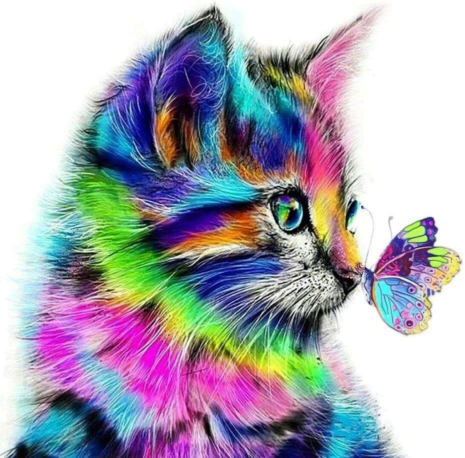 Цветной кот пазл онлайн