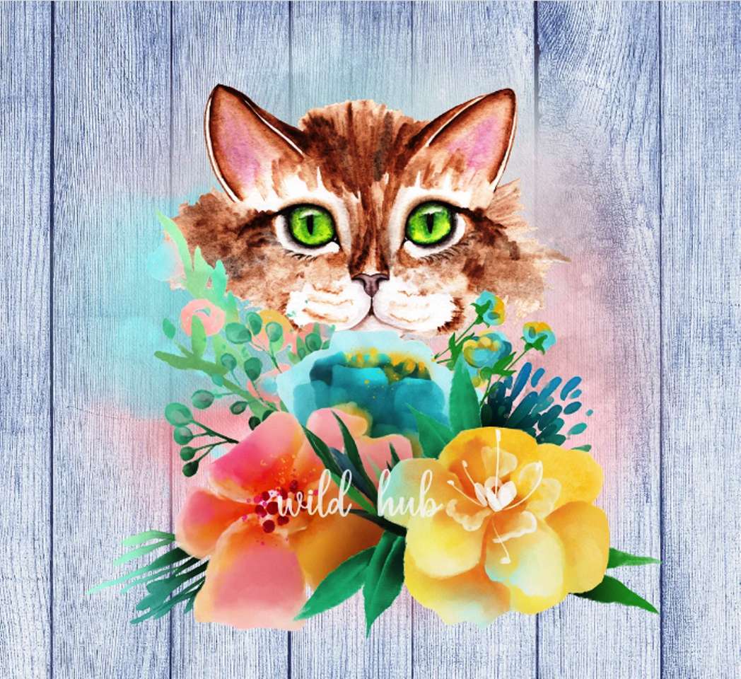 кіт з квітами онлайн пазл