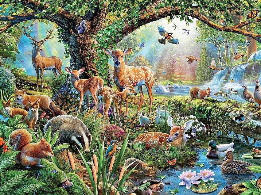 Familia de căprioare în pădure cu prietenii :) puzzle online
