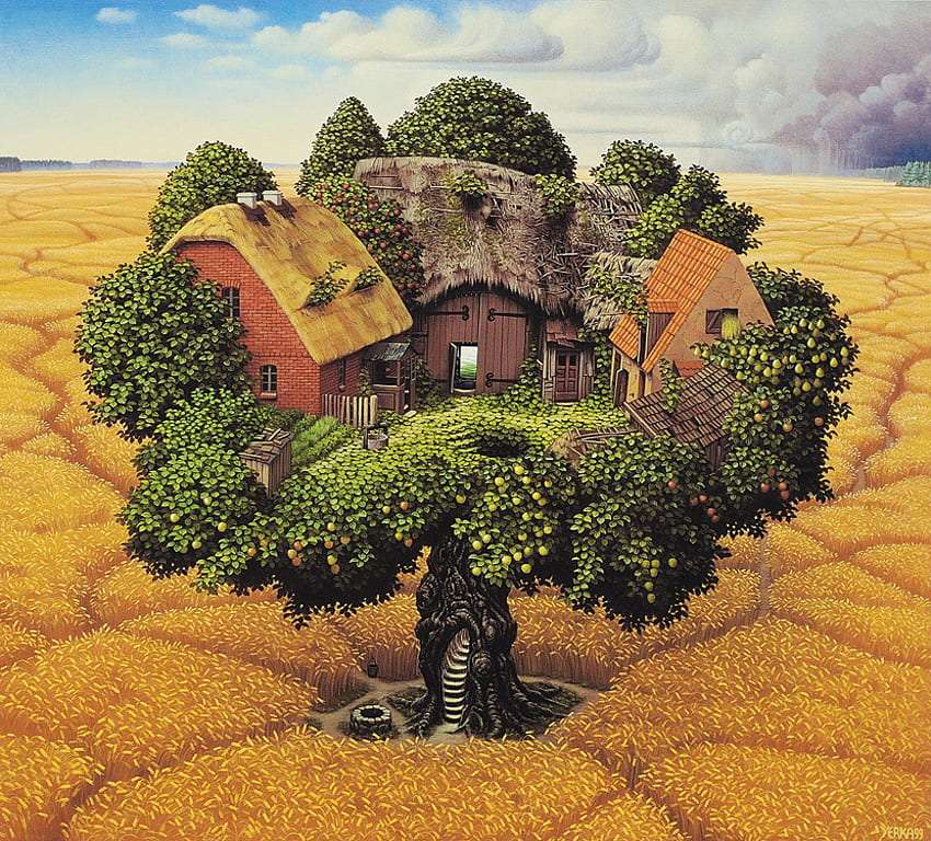 Oui, c'est une cabane dans un arbre dans un monde fantastique, mignon puzzle en ligne