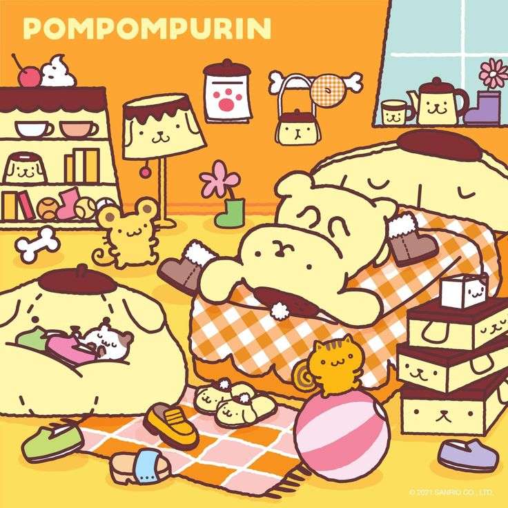 Pompompurin auf dem Bett Online-Puzzle