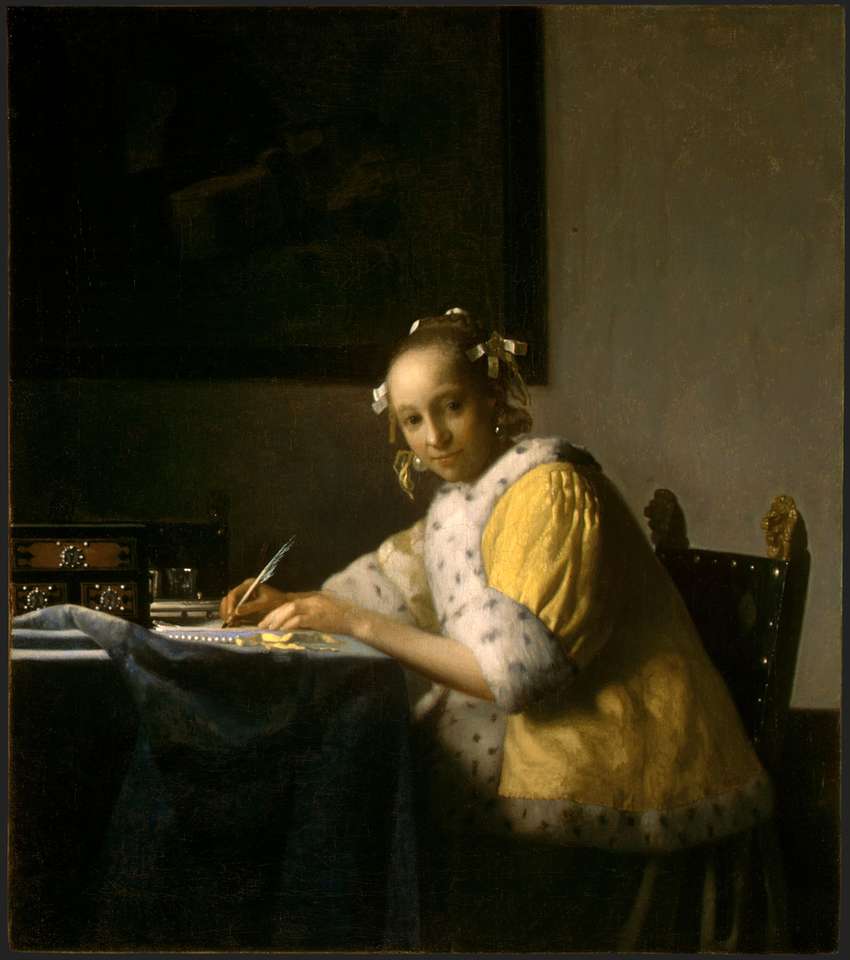 Vermeer: ​​Uma mulher escrevendo uma carta quebra-cabeças online