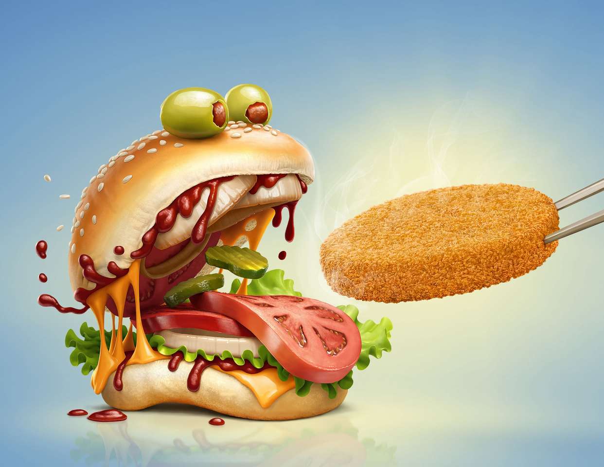 Wütender Burger - gib mir das Kotelett :) Puzzlespiel online