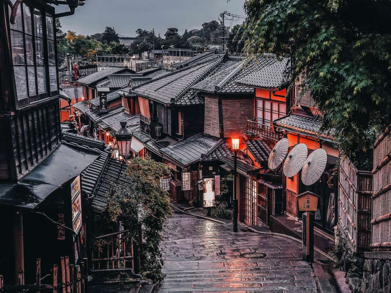 Ιαπωνία - γοητευτικά στενά πέτρινα δρομάκια στο Κιότο παζλ online