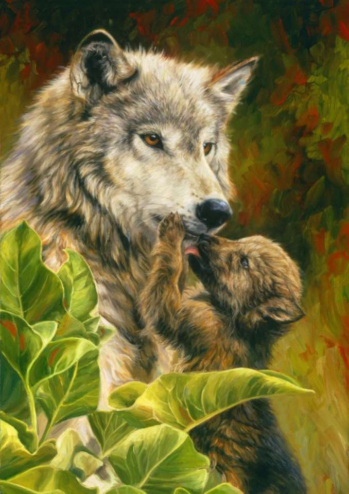 en varg och hennes unge pussel på nätet