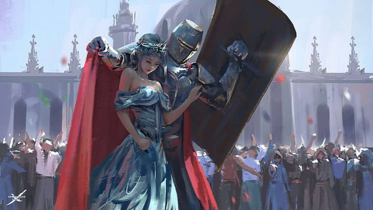 рыцарь защищает принцессу пазл онлайн