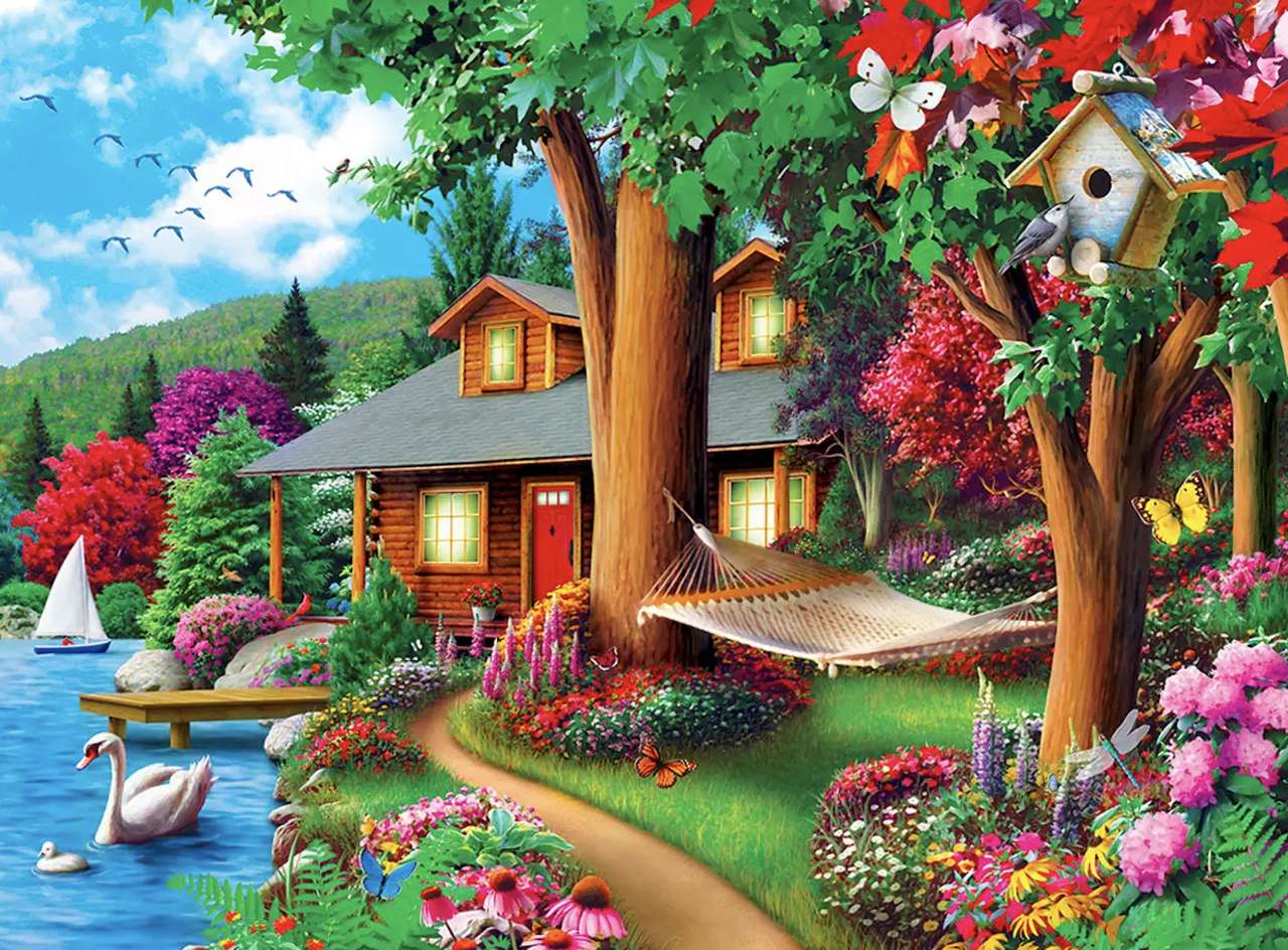 Uma linda casa em um lindo lugar, um conto de fadas quebra-cabeças online