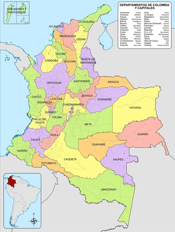 Политическа карта на Колумбия онлайн пъзел