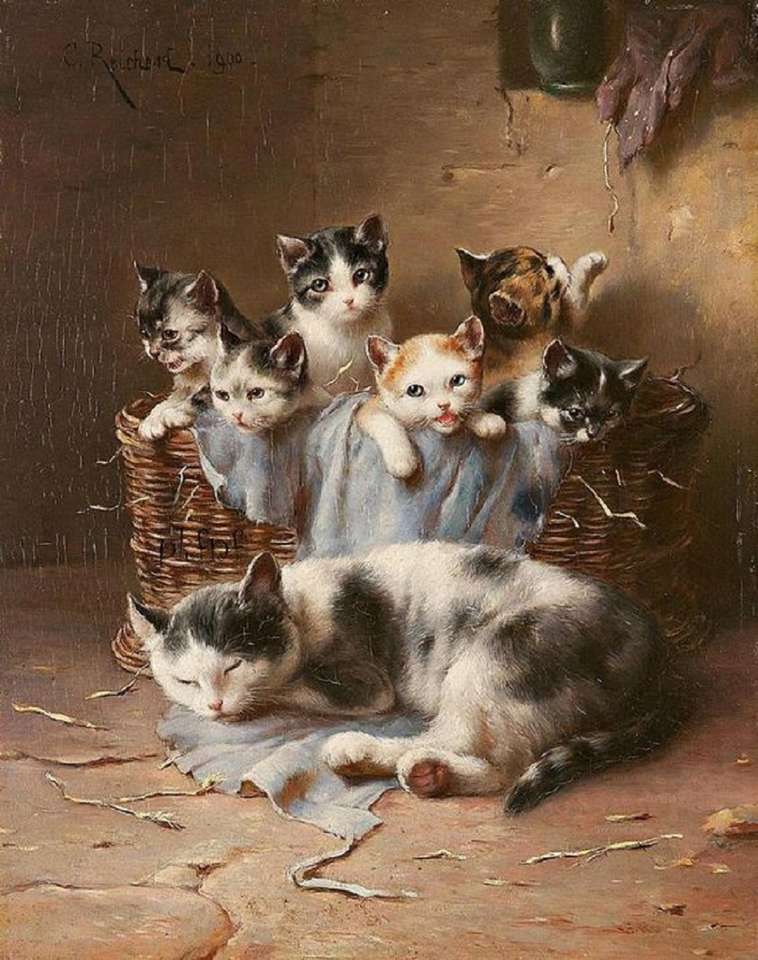 Moederkat en haar kittens online puzzel