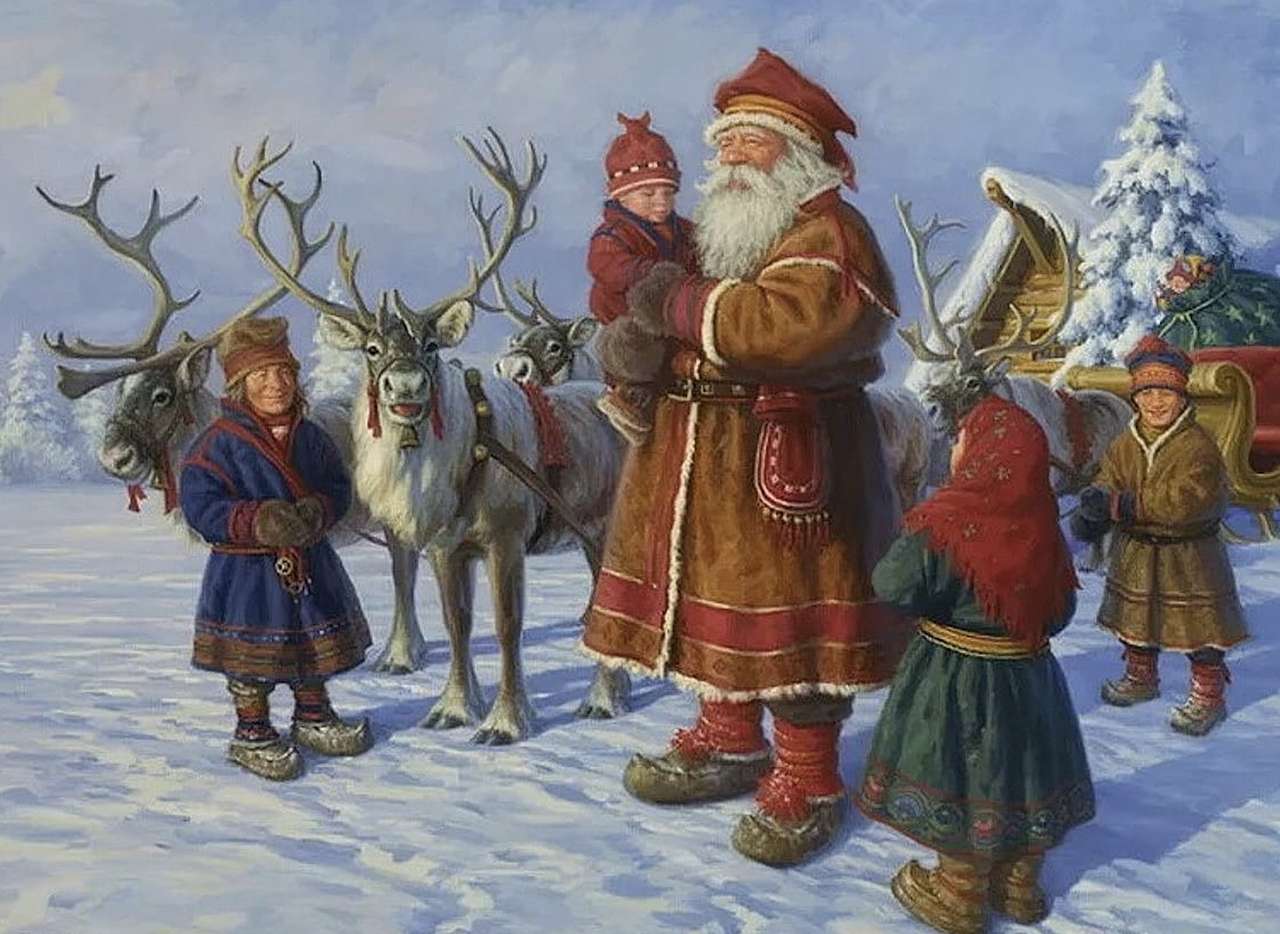 Beautiful winter - Grandfather Frost visited the village online puzzle