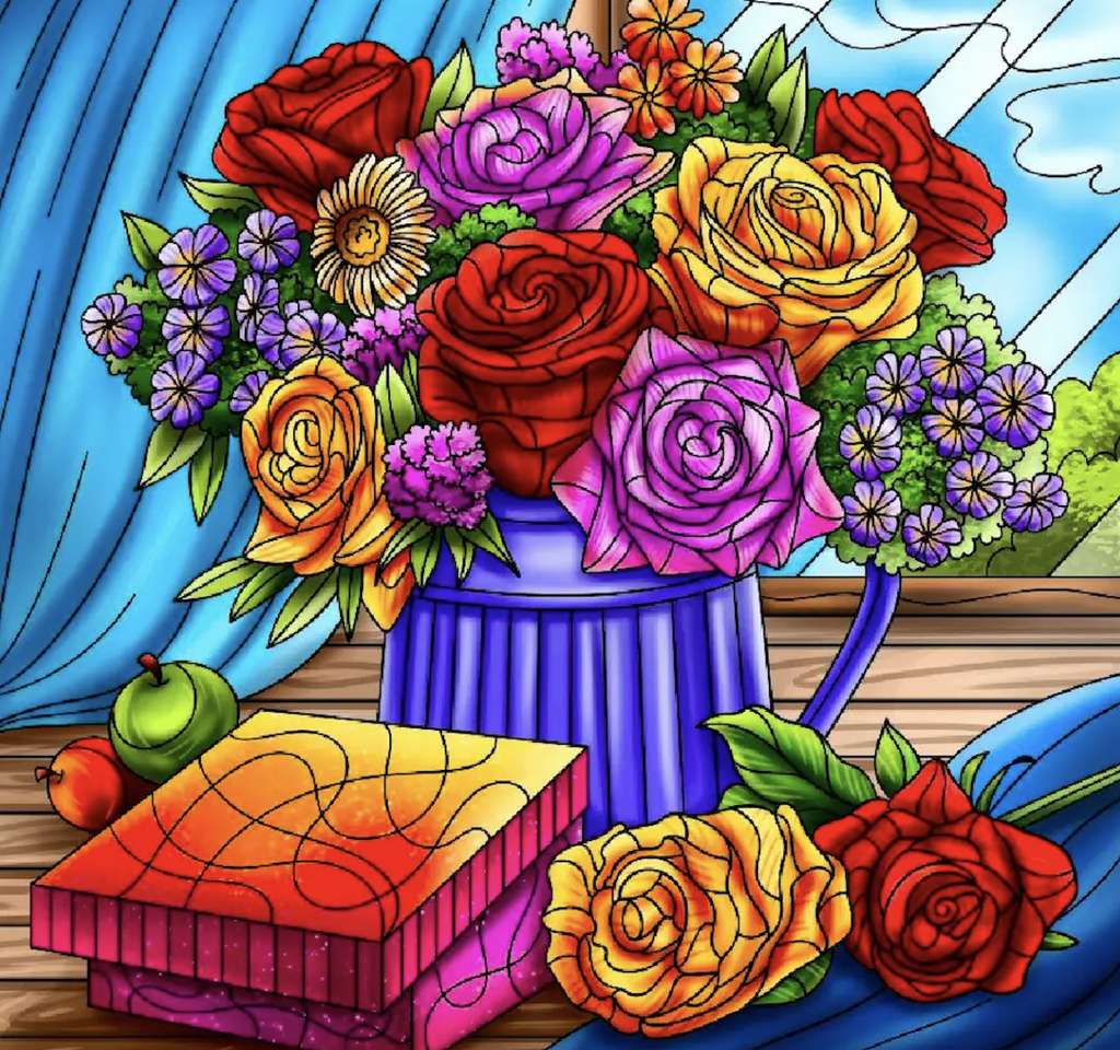Bemalter Buntglasblumenstrauß der schönen Blumen Puzzlespiel online