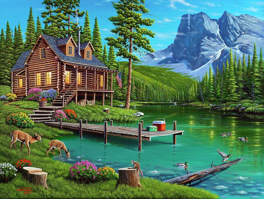 Casa do lago à noite puzzle online