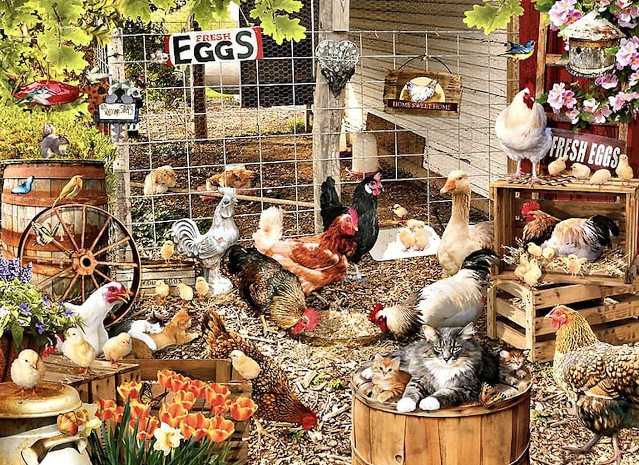 Kingdom of hens and chickens, geese and ducks jigsaw puzzle online