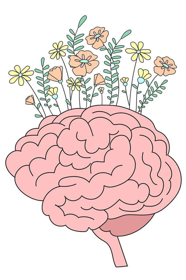 мозък с цветя онлайн пъзел