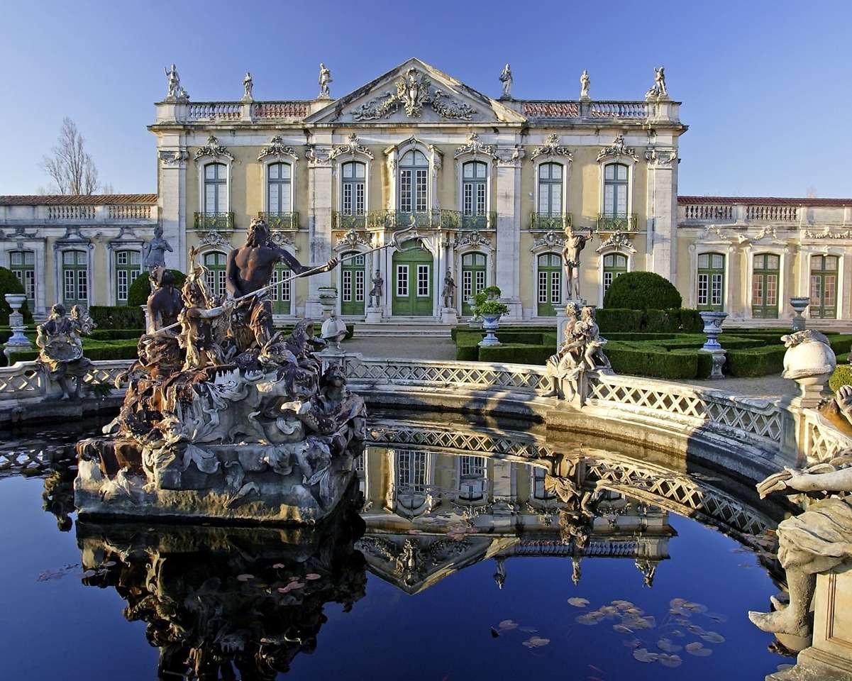 Palast, Brunnen mit Skulpturen in Portugal Puzzlespiel online