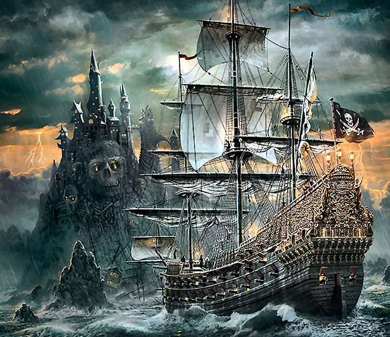 Пиратский корабль и дьявольская скала пазл онлайн