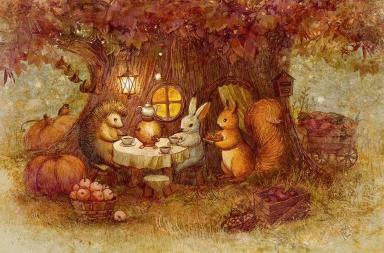 forest animals at the table jigsaw puzzle online