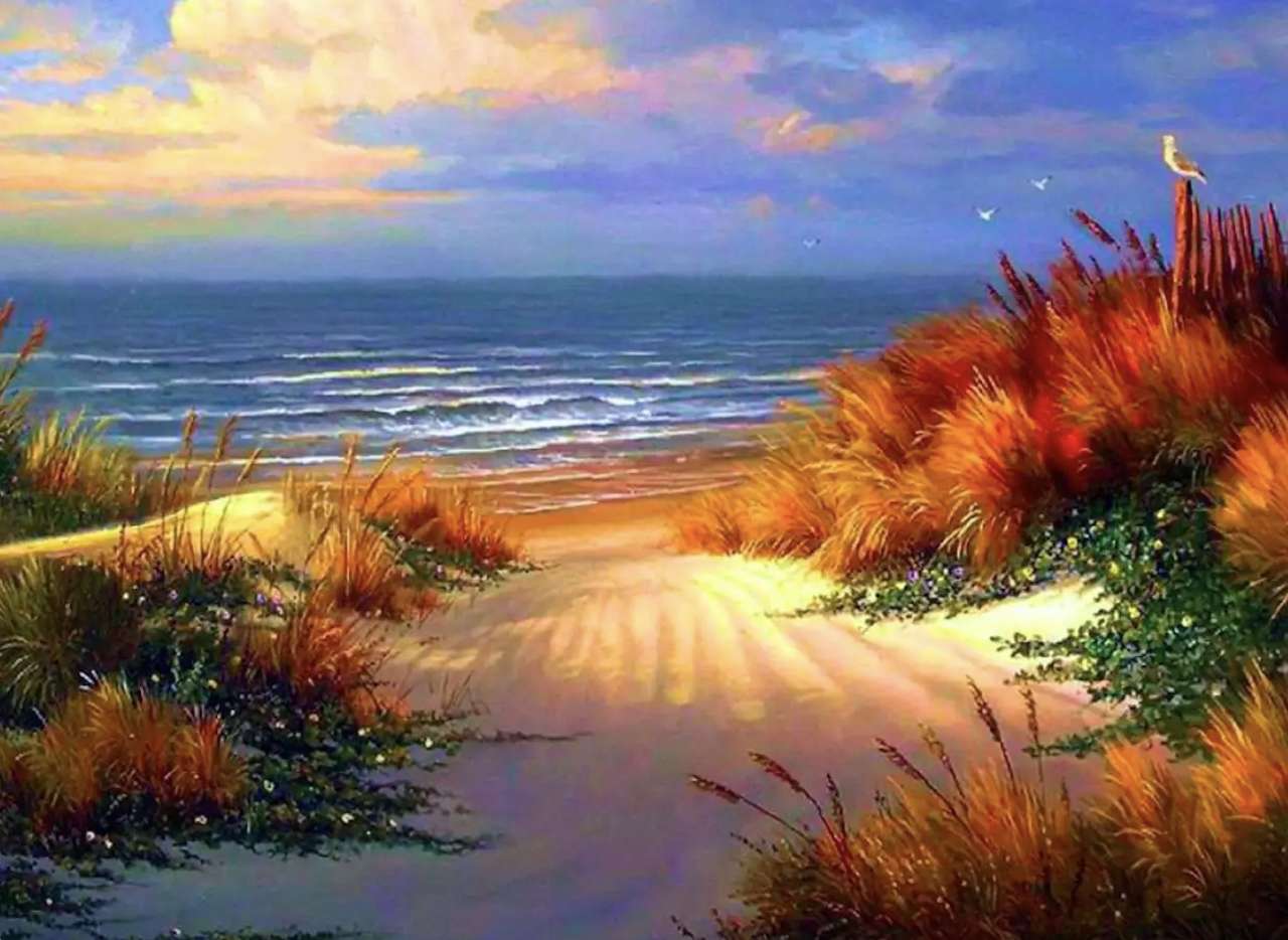 Lindas cores da duna de outono quando o sol nasce puzzle online