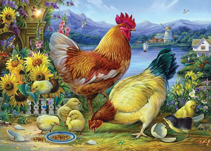 Жълти пиленца като слънчогледи онлайн пъзел
