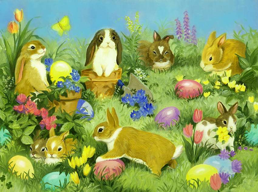 Quand Pâques arrive, les lapins de Pâques règnent puzzle en ligne