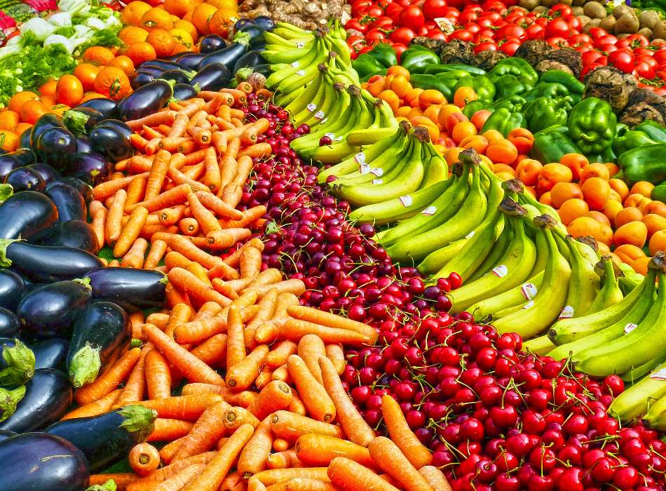 Килим от зеленчуци и плодове онлайн пъзел