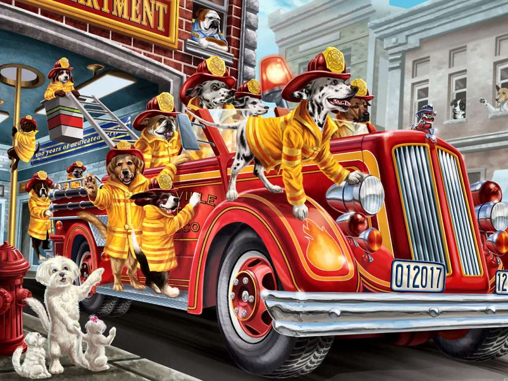 Dans une ville canine, une équipe canine de pompiers :) puzzle en ligne