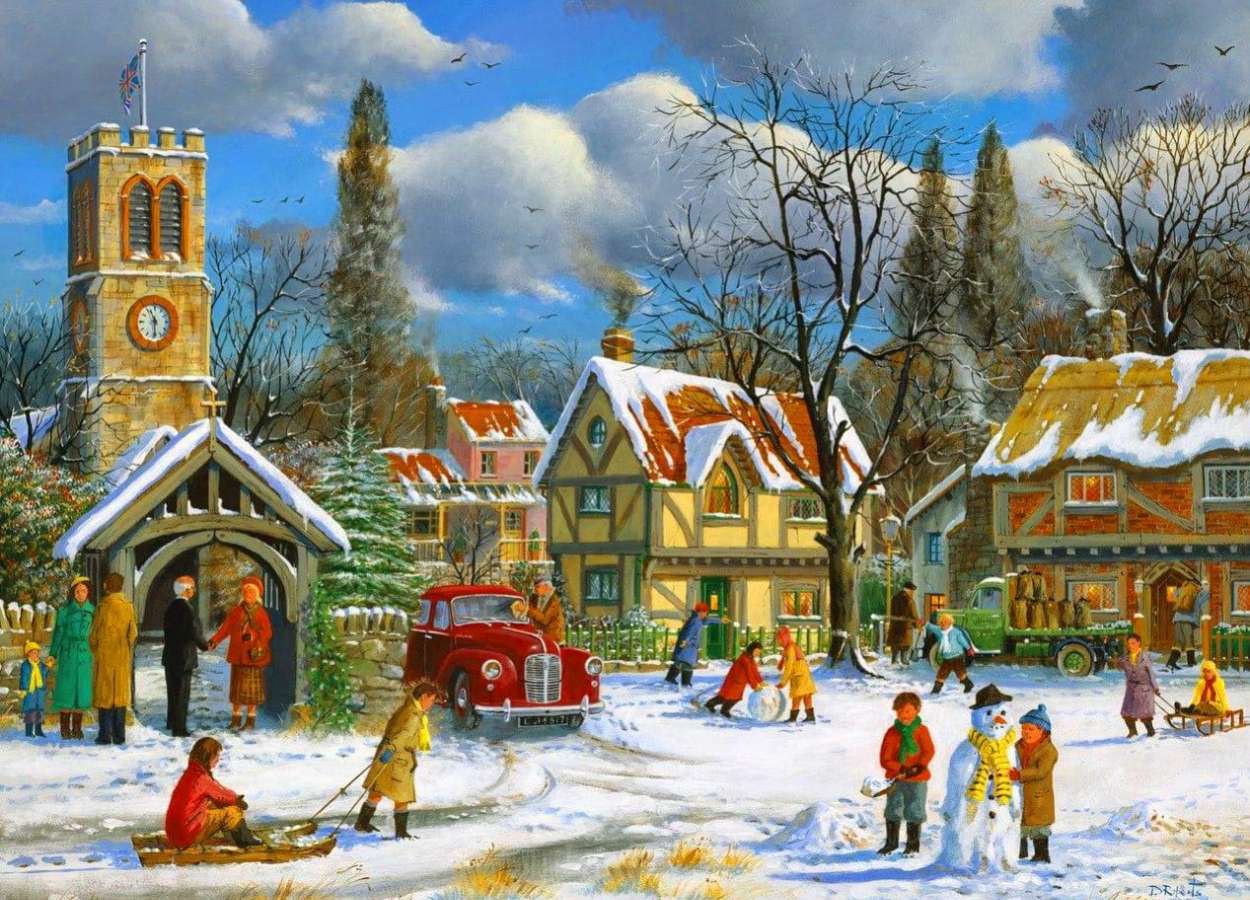 Domingo de manhã de inverno em uma pequena cidade puzzle online